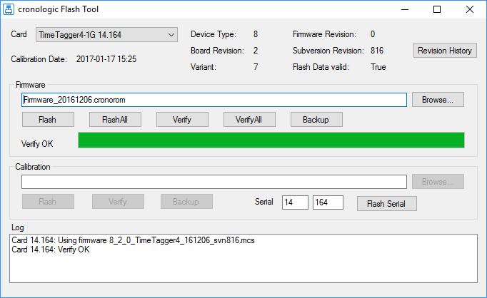 Screenshot of the TimeTagger4's FirmwareGUI